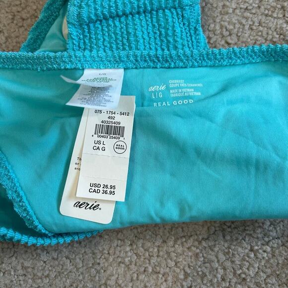 NWT Aerie Shimmery Crinkle Cheekiest Tie Bikini Bottom Blues Spark Swim Beach L - Picture 6 of 6